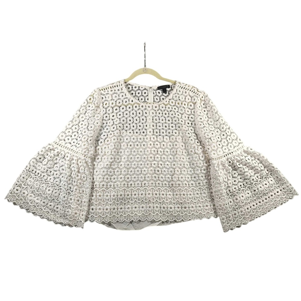 J.Crew Eyelet Lace Top Ivory Bell Sleeve Cottagecore Women Size 14 Boho